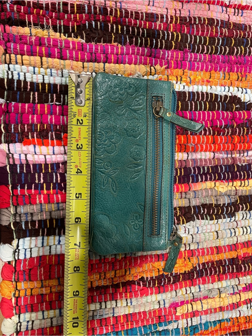 Fossil Teal Floral Embossed Leather Zip Wallet